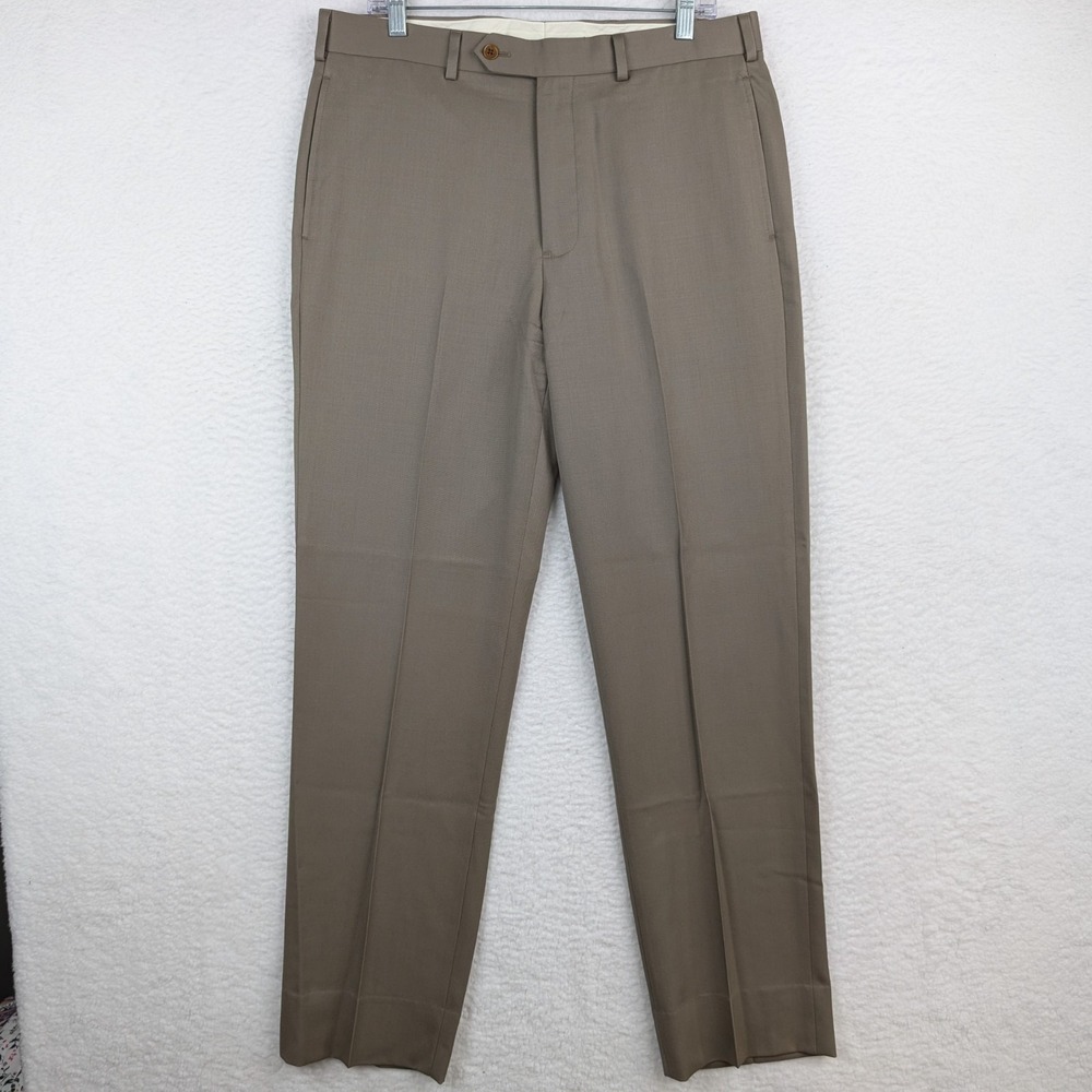 Brooks Brothers "Madison" Dress Pants Men's 35x32 Brown 100% Wool Flat Front T